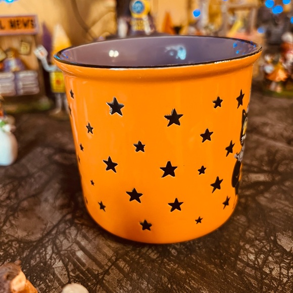 Halloween Stoneware Grinning Black Cat Camper Mug Stars Hat Pumpkin - Picture 5 of 7